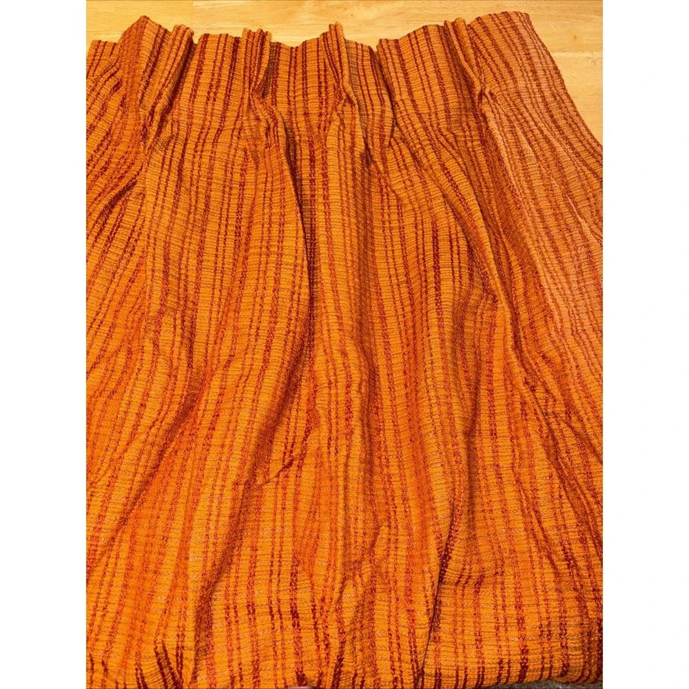 VTG Woven Fabric Curtains Drapes 2 Pc Set 70s Boho Burnt Orange Pinch Pleat 62